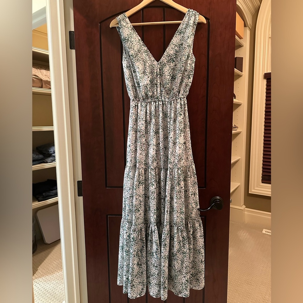 Banana Republic White and Green Maxi Dress